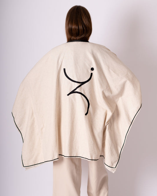 ZED Collection embroidered unisex linen kimono – natural, worn, back view